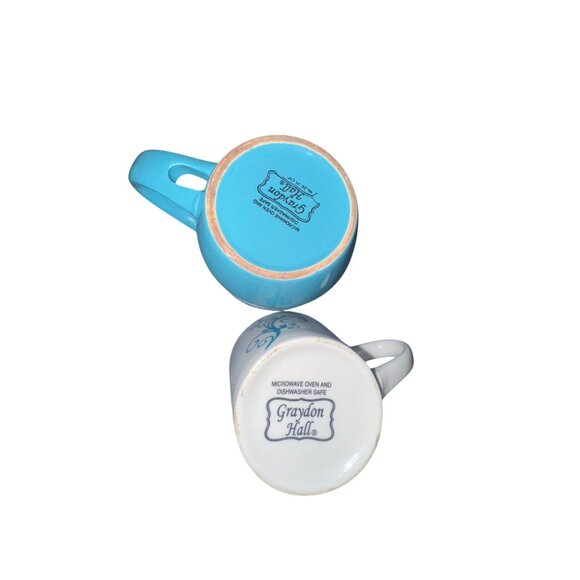 Set Of 2 Coffee & Tea Mugs With Blue Floral & Logo Designs - Picture 12 of 12